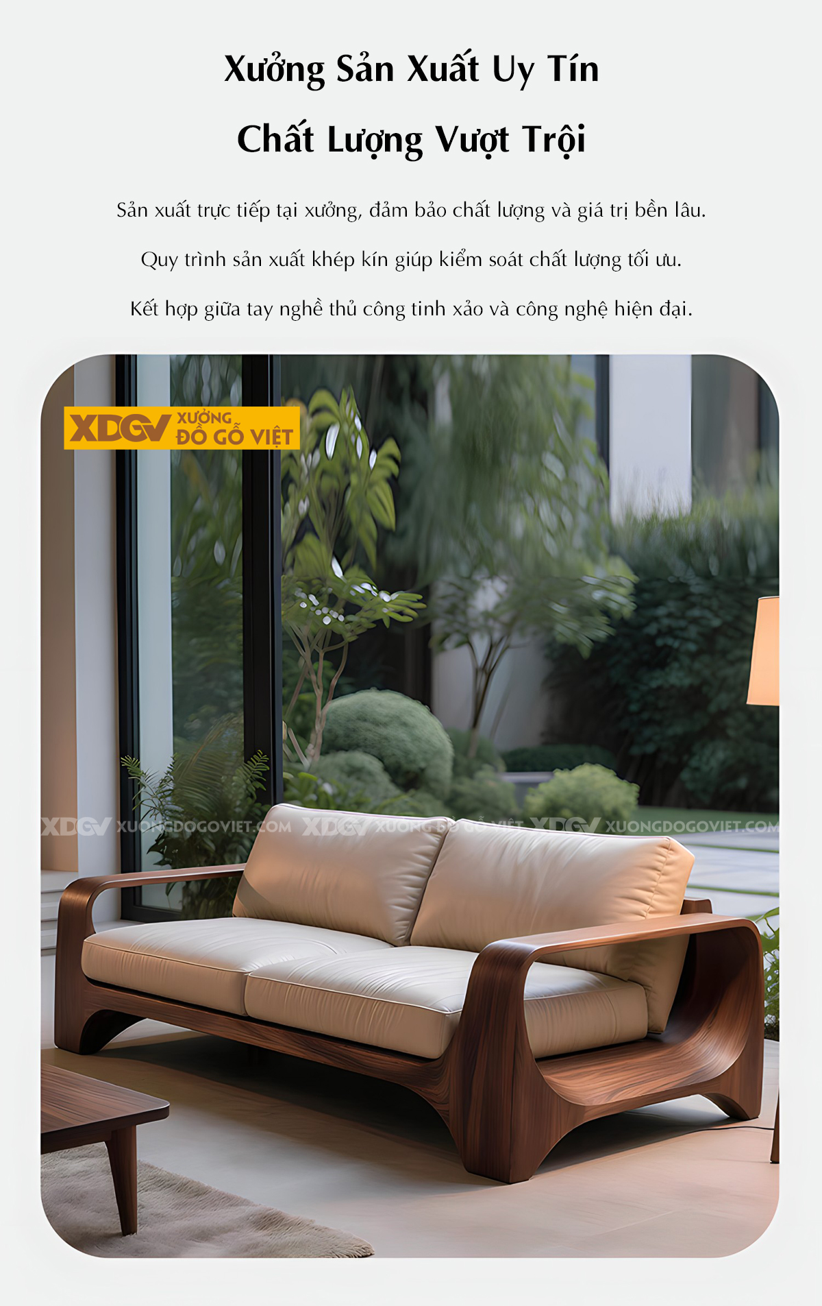 Mẫu Ghế Sofa Gỗ Óc Chó Khung Gỗ Bo Tròn Chân Vòm Tay Chữ C