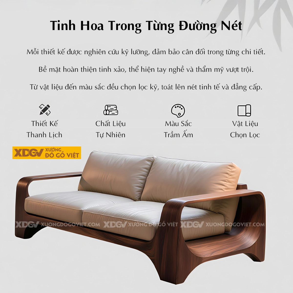 Mẫu Ghế Sofa Gỗ Óc Chó Khung Gỗ Bo Tròn Chân Vòm Tay Chữ C