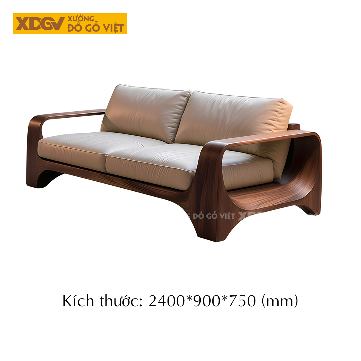 Mẫu Ghế Sofa Gỗ Óc Chó Khung Gỗ Bo Tròn Chân Vòm Tay Chữ C