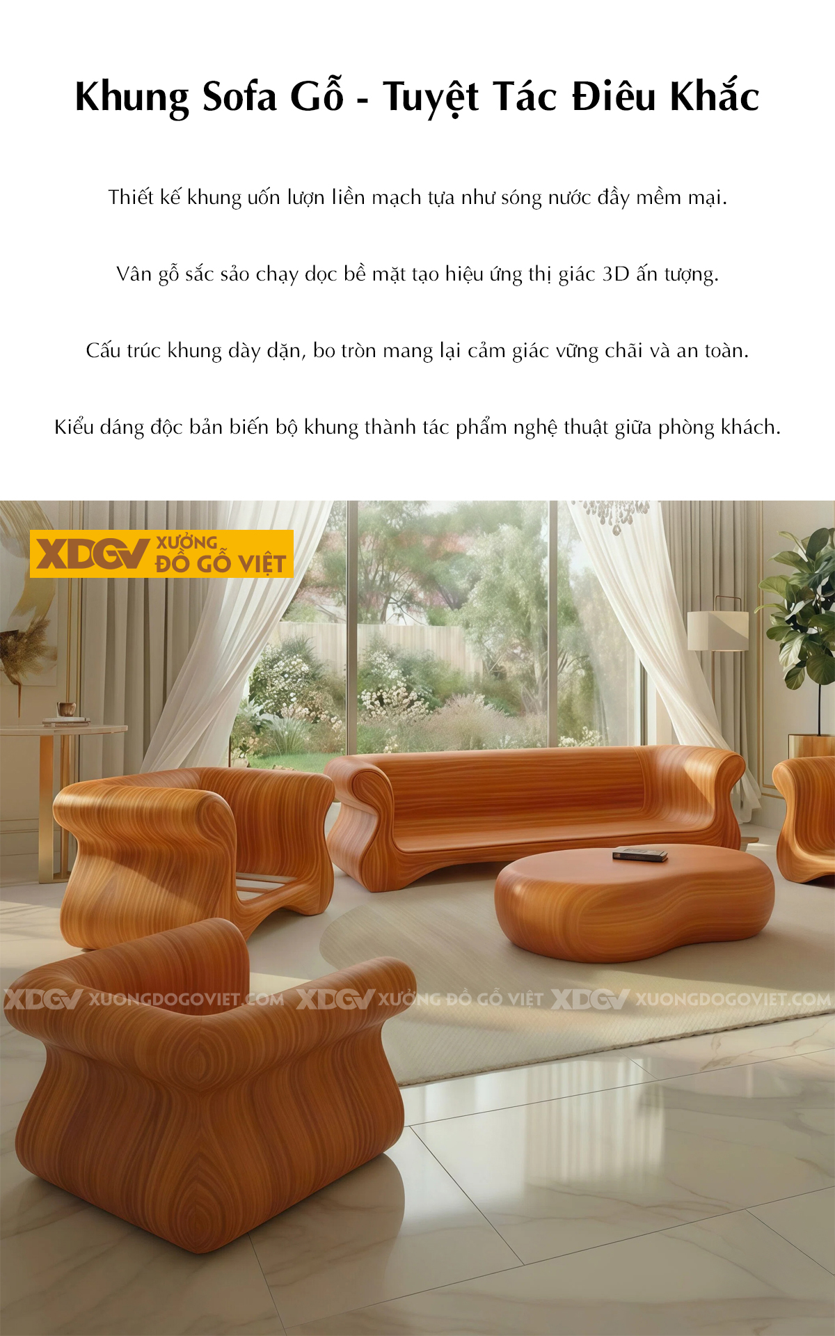 Mẫu Ghế Sofa Sang Trọng Gỗ Gõ Đỏ Thiết kế Lượn Sóng Bệ Thế