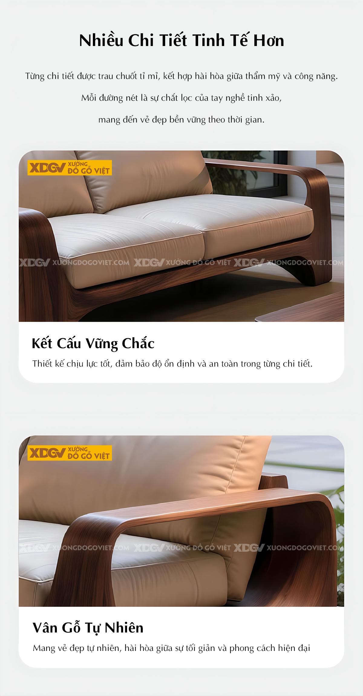 Mẫu Ghế Sofa Sồi Khung Gỗ Bo Tròn Chân Vòm Tay Chữ C