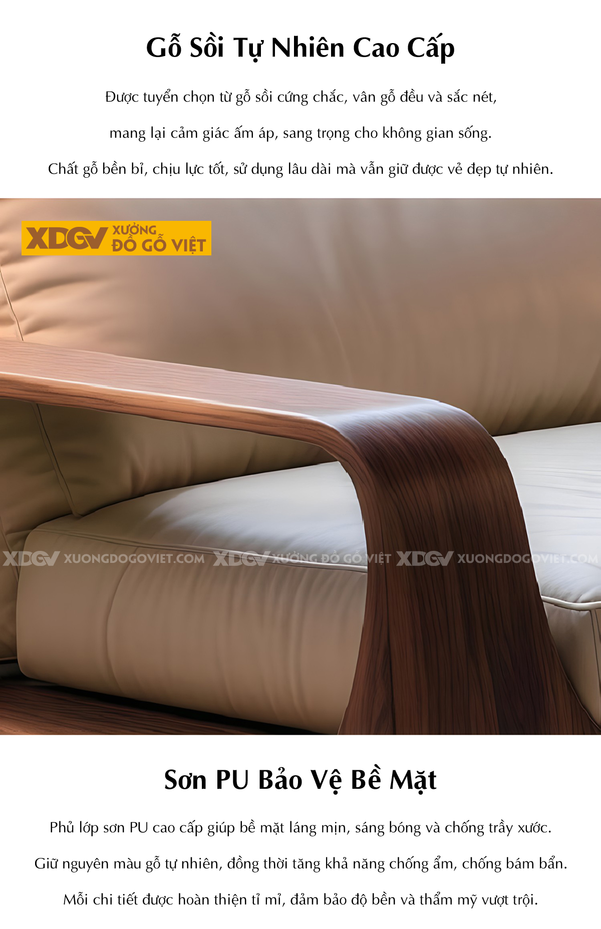 Mẫu Ghế Sofa Sồi Khung Gỗ Bo Tròn Chân Vòm Tay Chữ C