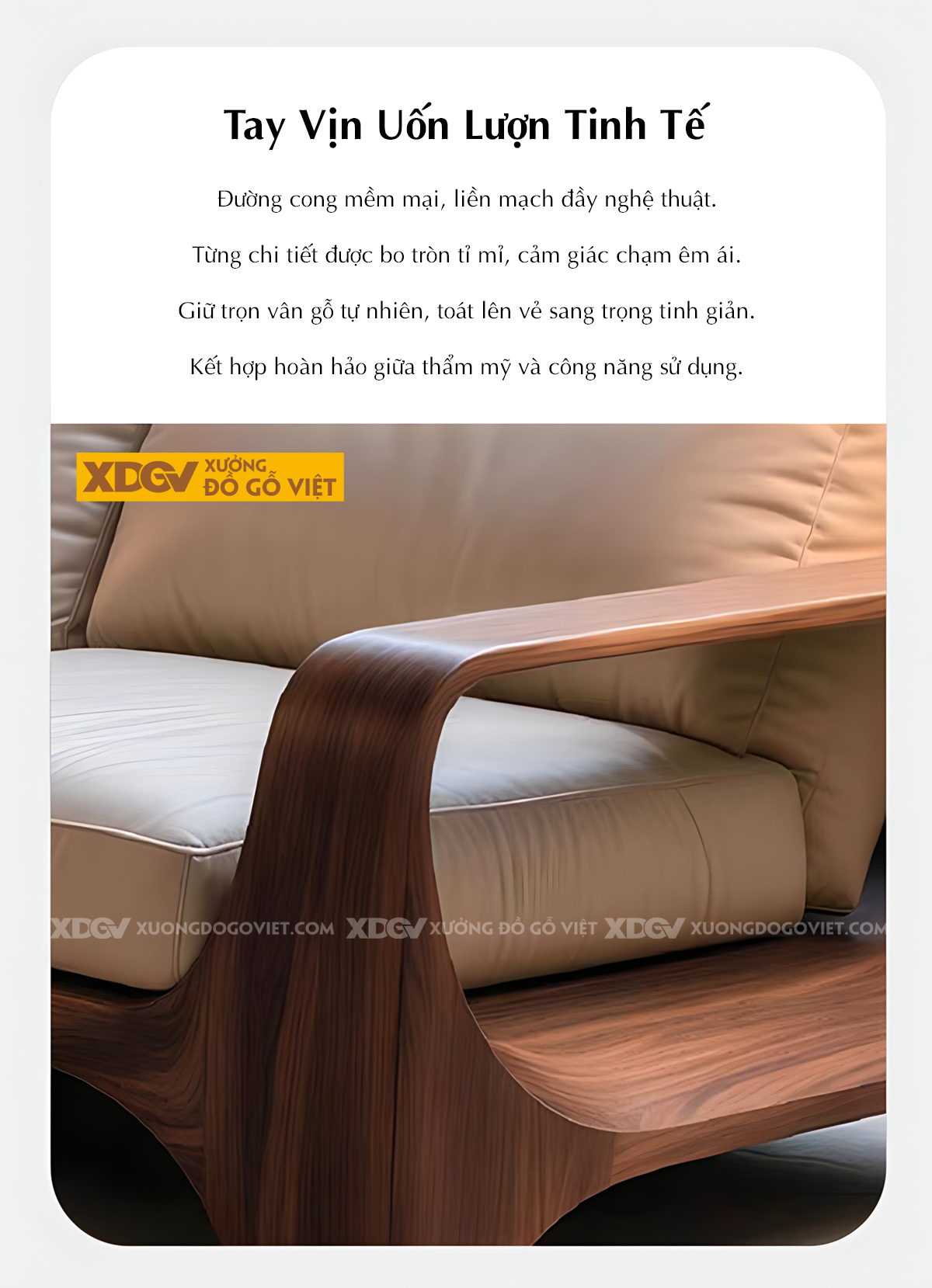 Mẫu Ghế Sofa Sồi Khung Gỗ Bo Tròn Chân Vòm Tay Chữ C