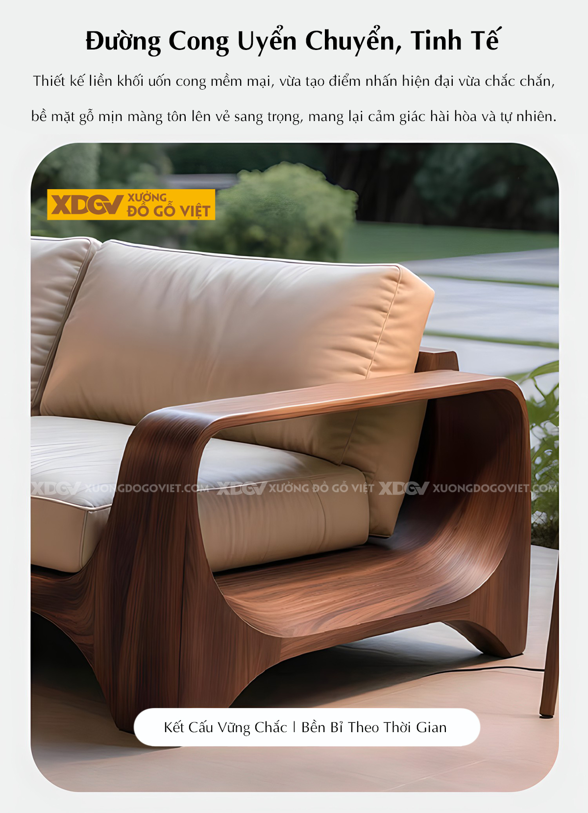 Mẫu Ghế Sofa Sồi Khung Gỗ Bo Tròn Chân Vòm Tay Chữ C