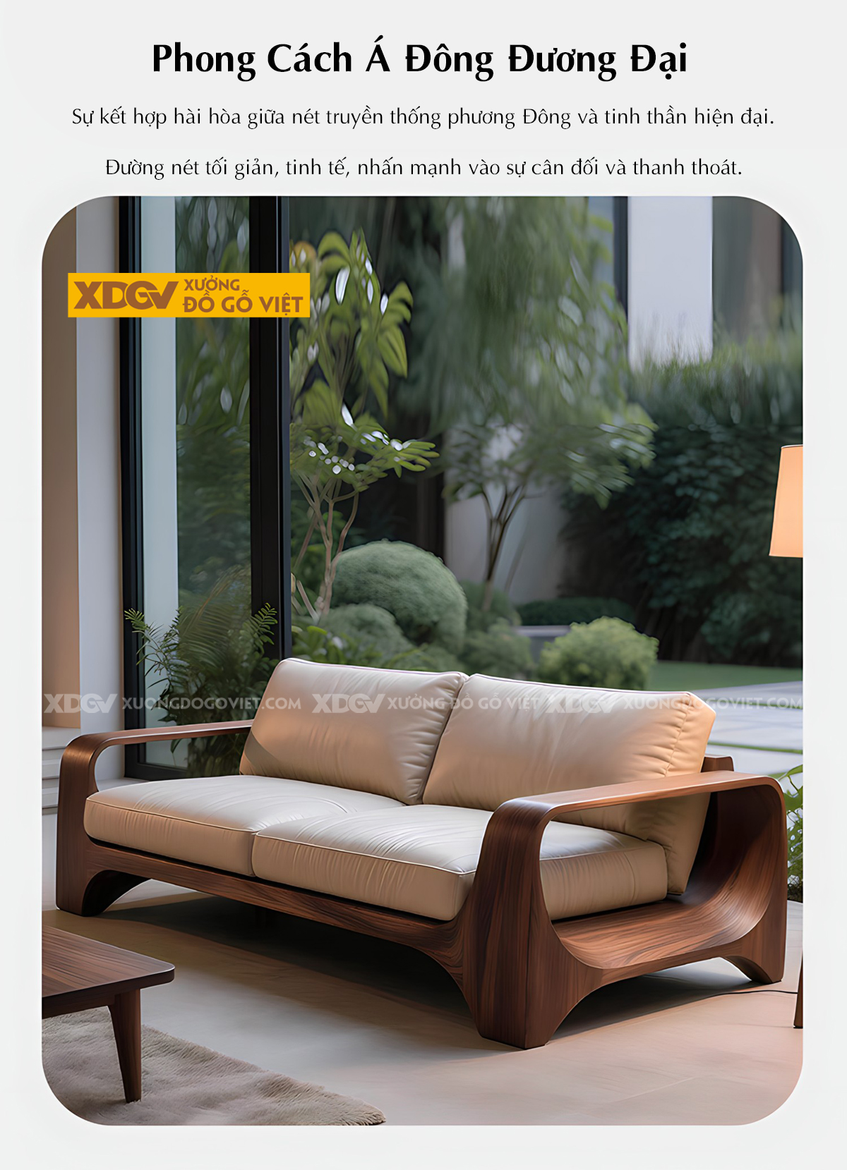 Mẫu Ghế Sofa Sồi Khung Gỗ Bo Tròn Chân Vòm Tay Chữ C