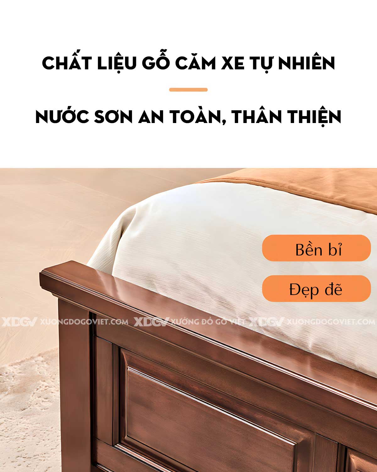 Mẫu Giường Gỗ Căm Xe Tân Cổ Điển Đầu Uốn Cong Nghệ Thuật