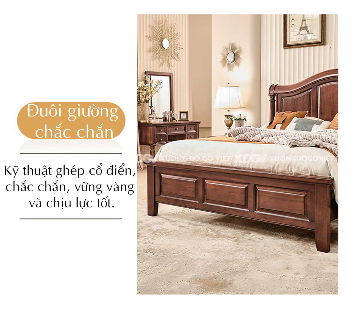 Mẫu Giường Gỗ Căm Xe Tân Cổ Điển Đầu Uốn Cong Nghệ Thuật