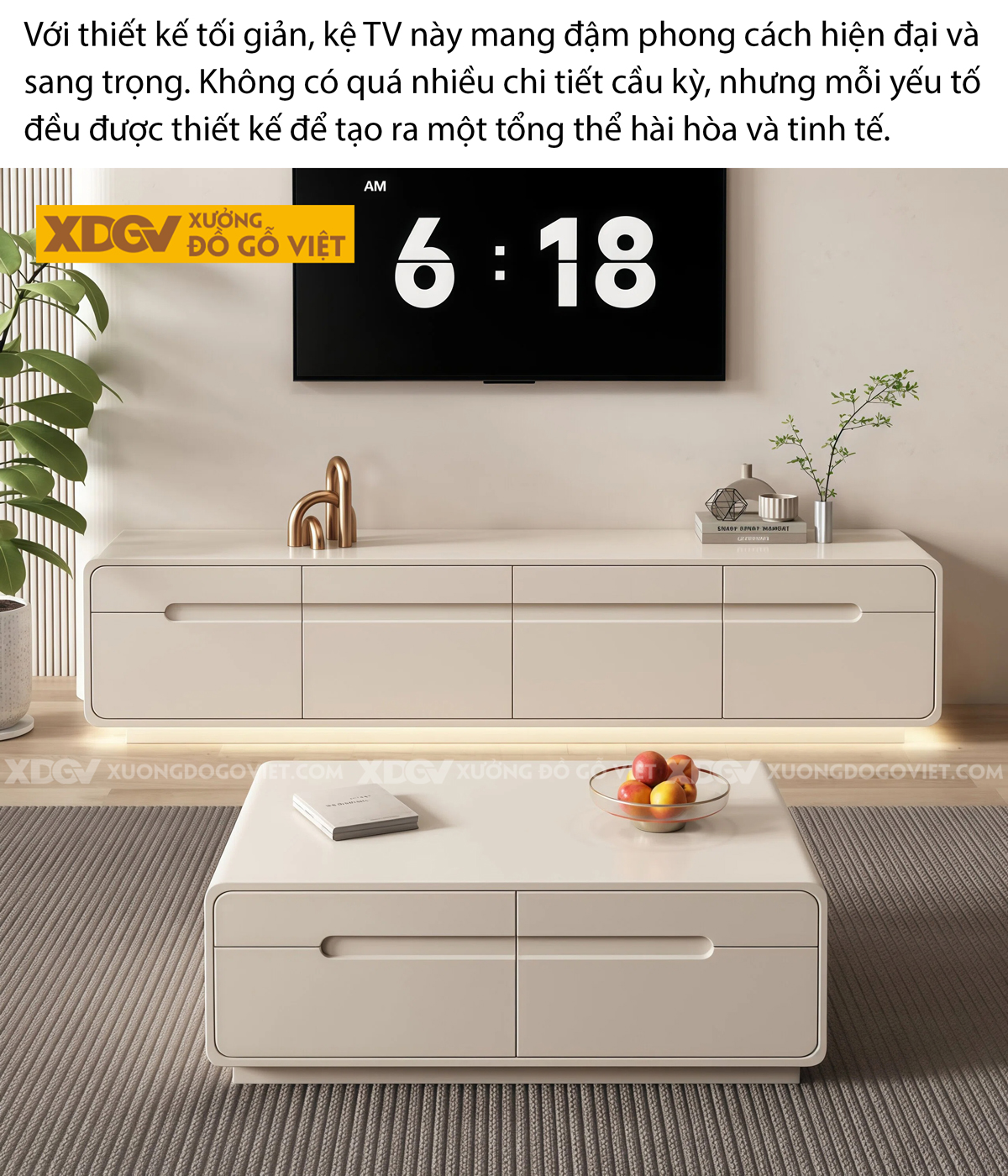 Mẫu Kệ Để Tivi Gỗ Cao Su Thiết Kế Phân Tầng Cơ Chế Đẩy Trượt