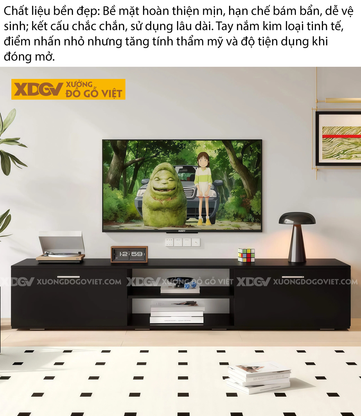 Mẫu Kệ Để Tivi Gỗ Công Nghiệp Dáng Bệt Màu Đen Huyền Bí