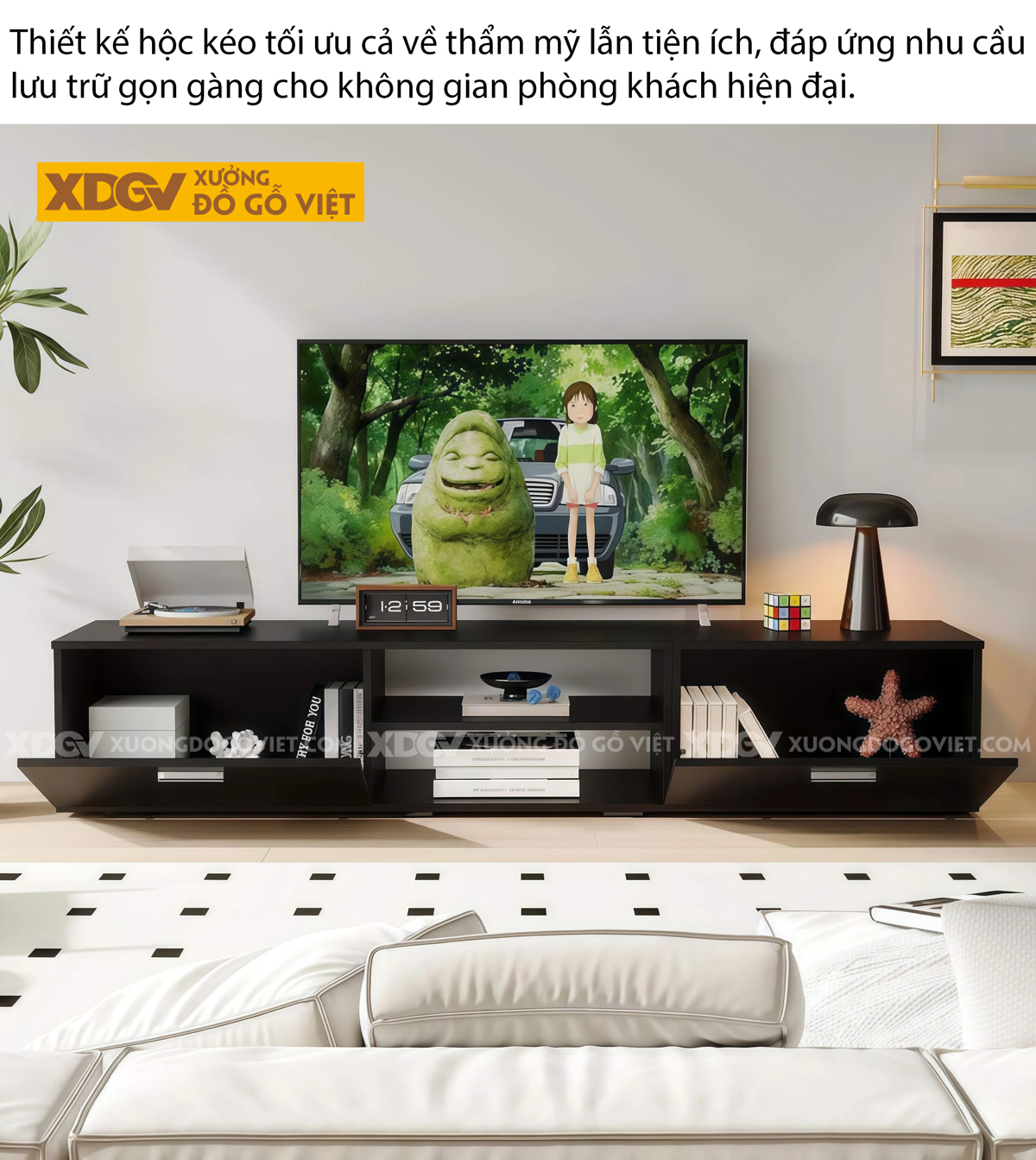 Mẫu Kệ Để Tivi Gỗ Công Nghiệp Dáng Bệt Màu Đen Huyền Bí