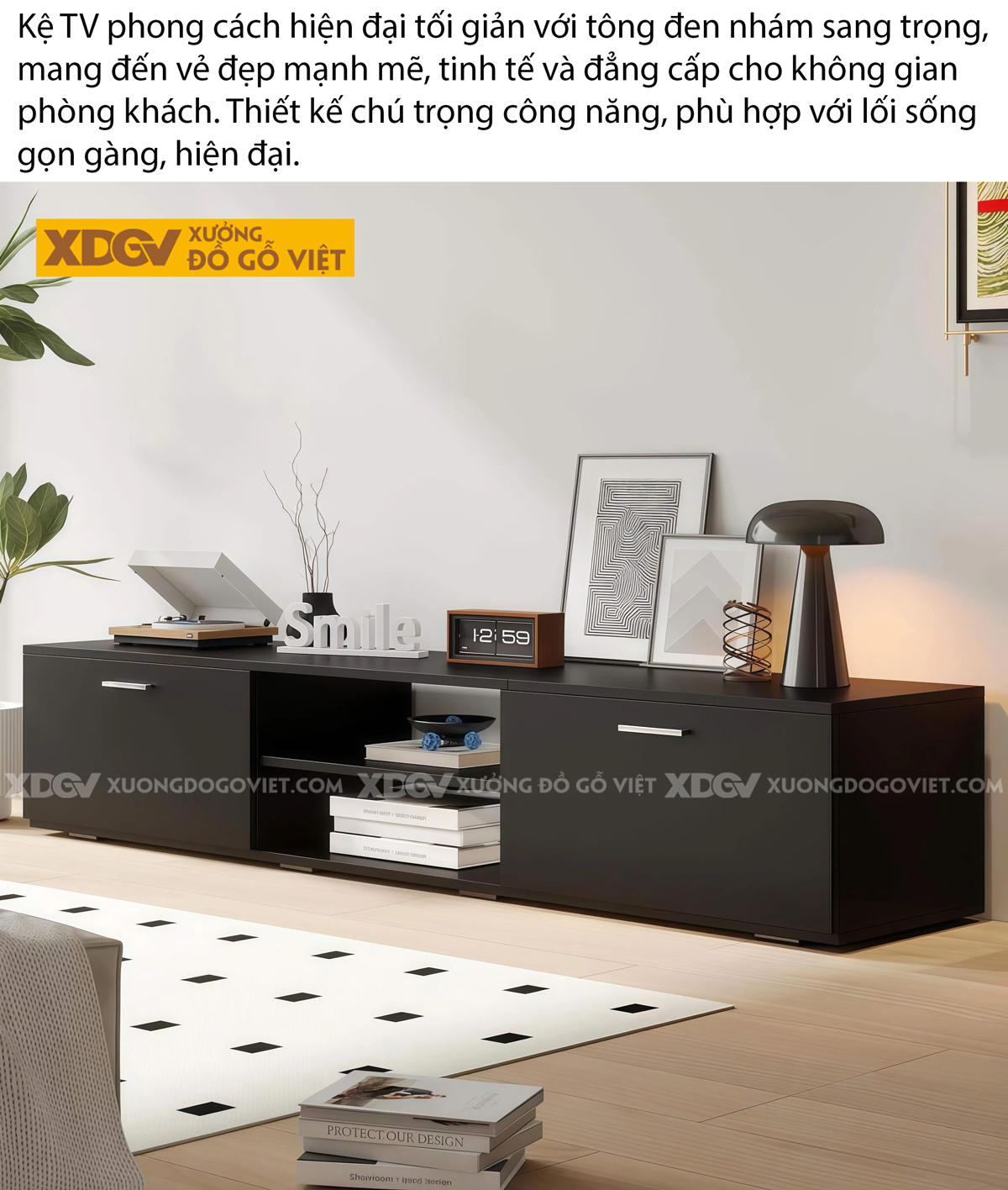 Mẫu Kệ Để Tivi Gỗ Công Nghiệp Dáng Bệt Màu Đen Huyền Bí