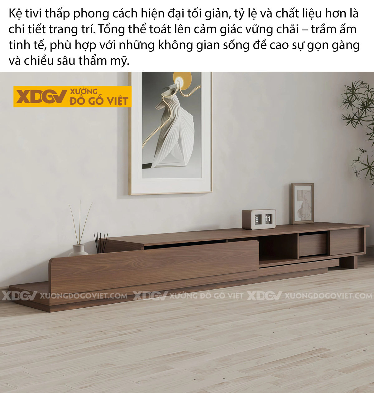 Mẫu Kệ Để Tivi Gỗ MDF Thiết Kế Bề Mặt Phẳng Mịn Tay Nắm Âm