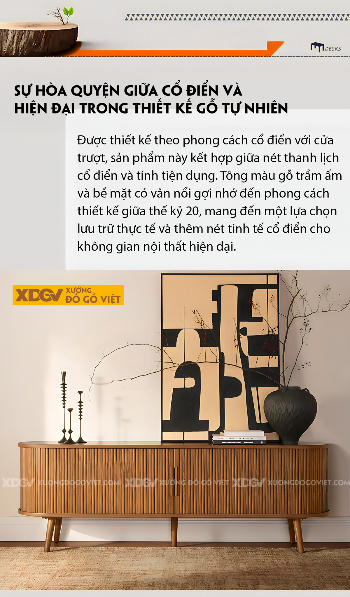 Mẫu Kệ Để Tivi Gỗ Sồi Tự Nhiên Hình Oval Nan Dọc Cổ Điển