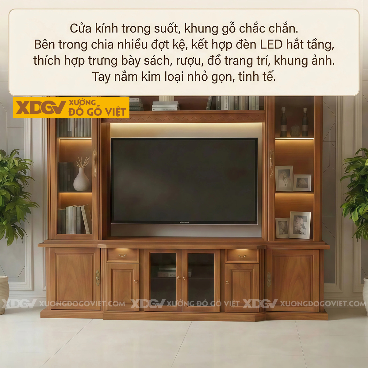 Mẫu Kệ Để Tivi Kết Hợp Tủ Gỗ Gõ Đỏ Hoa Văn Zic Zắc Cánh Kính