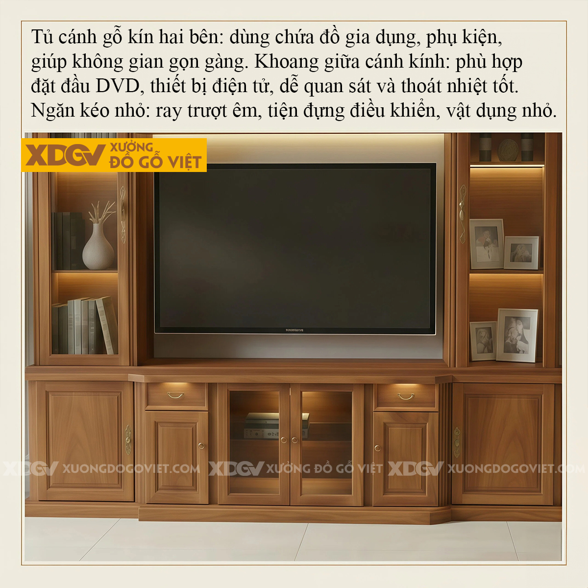 Mẫu Kệ Để Tivi Kết Hợp Tủ Gỗ Gõ Đỏ Hoa Văn Zic Zắc Cánh Kính