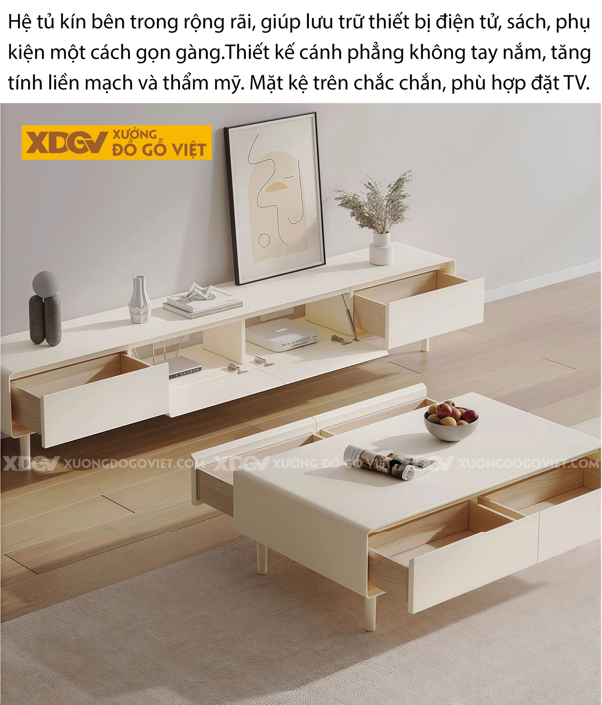 Mẫu Kệ Để Tivi Phòng Khách Gỗ Cao Su Dáng Bệ Vệ Phối Mặt Đá