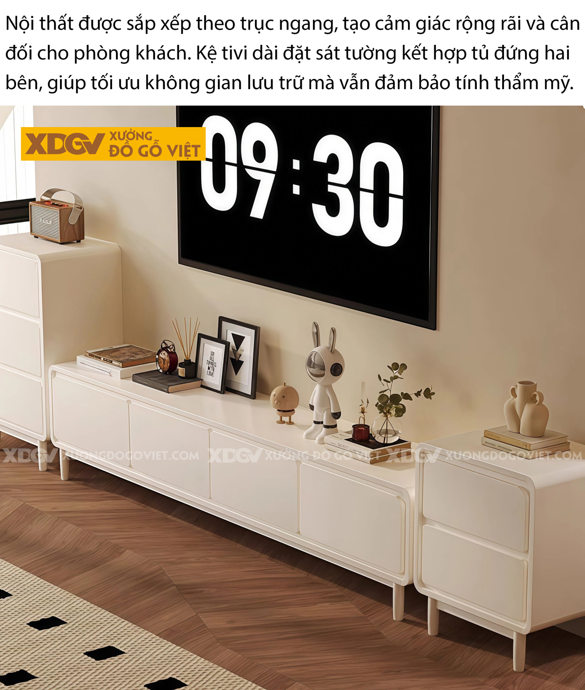 Mẫu Kệ Để Tivi Phòng Khách Gỗ Cao Su Tối Giản Bo Góc Mềm Mại