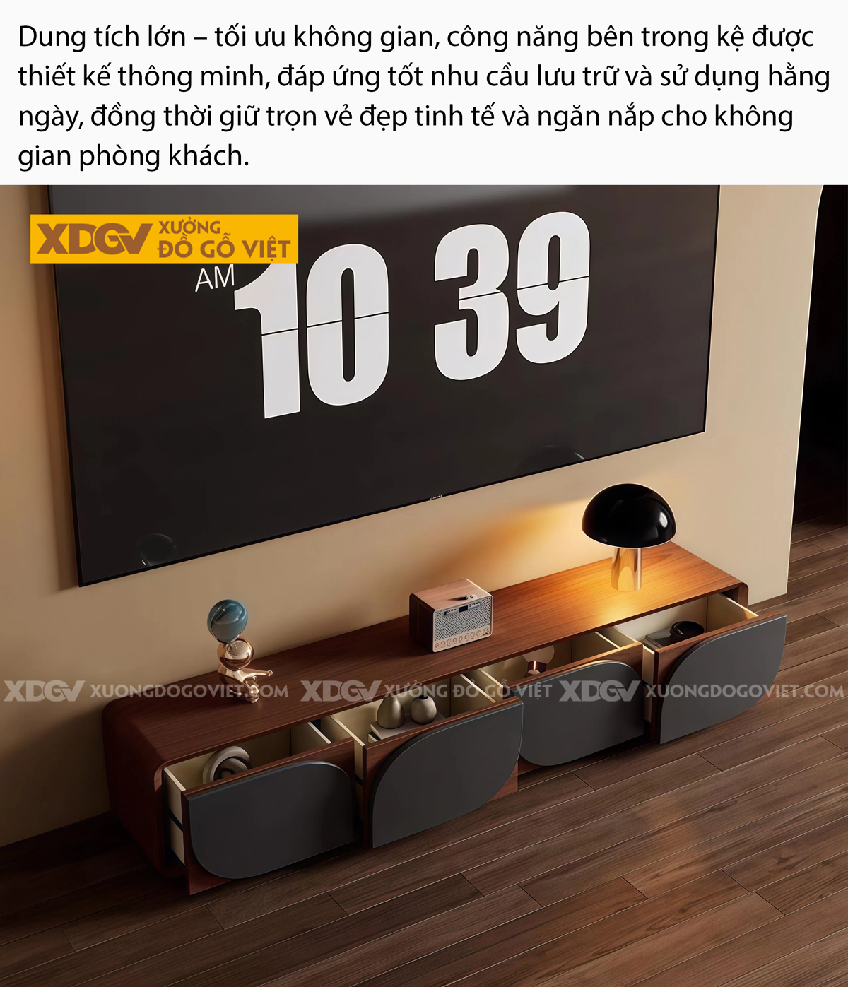 Mẫu Kệ Để Tivi Phòng Khách Gỗ Cao Su Tối Giản Bo Góc Mềm Mại