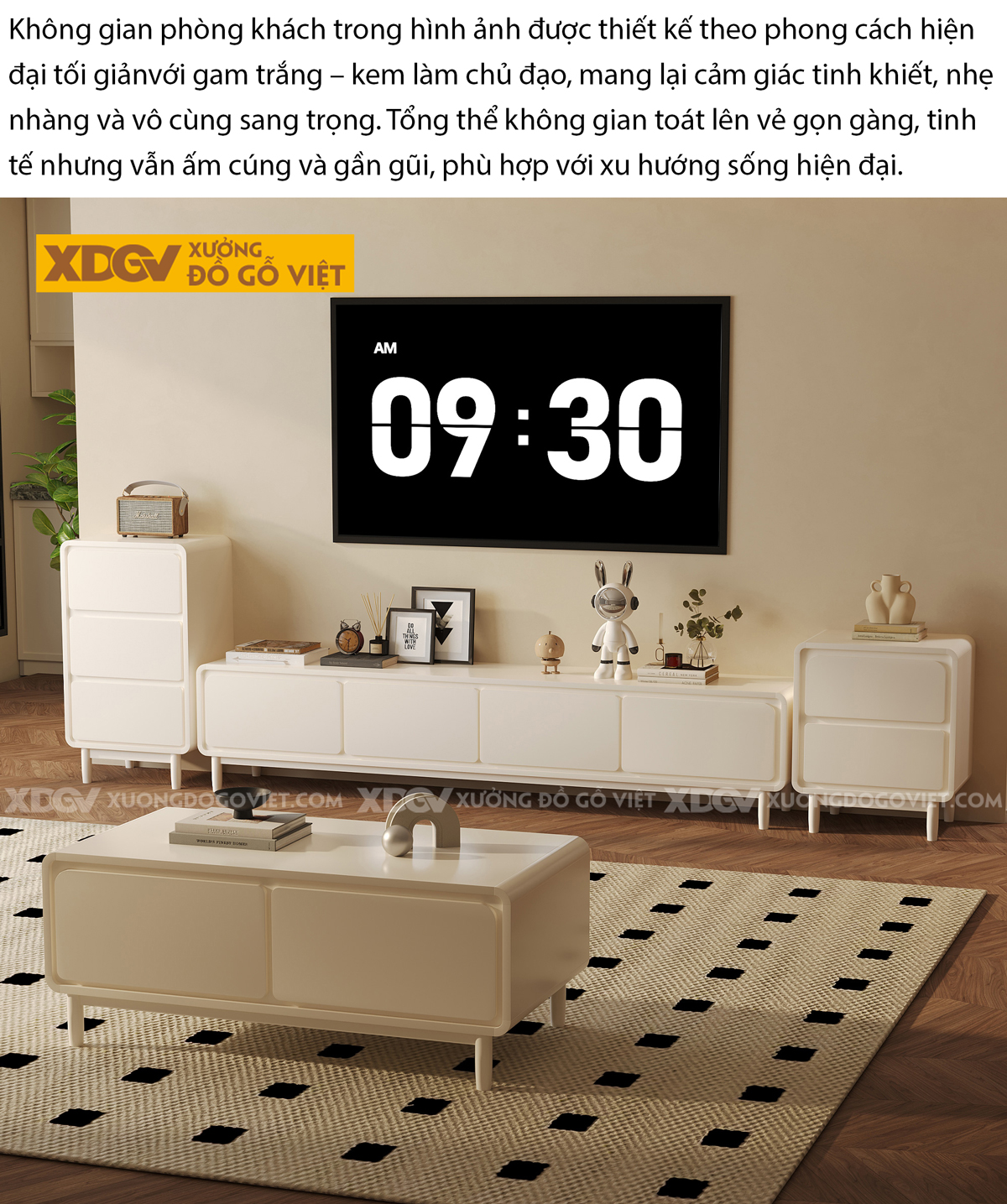 Mẫu Kệ Để Tivi Phòng Khách Gỗ Cao Su Tối Giản Bo Góc Mềm Mại