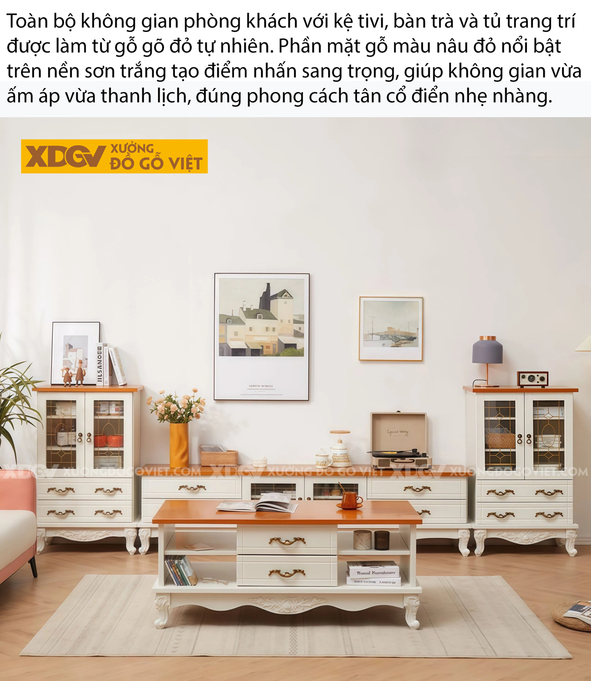 Mẫu Kệ Để Tivi Phòng Khách Gỗ Gõ Đỏ Tân Cổ Điển Hoàng Gia