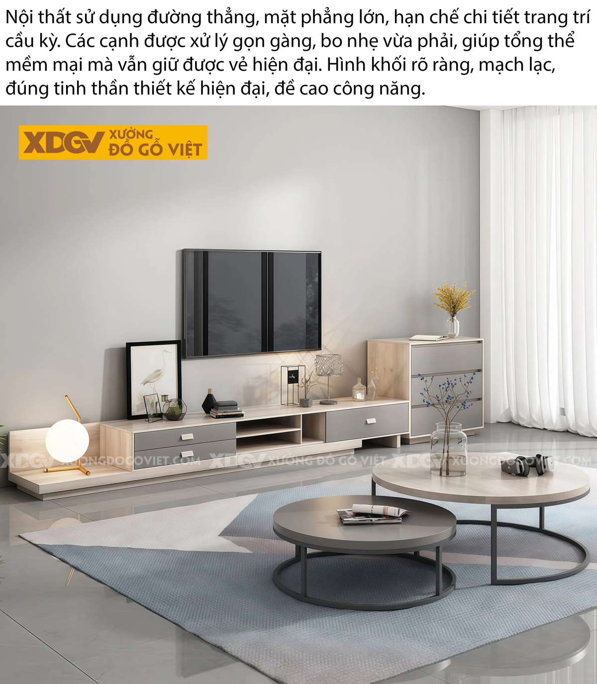 Mẫu Kệ Để Tivi Phòng Khách Gỗ MDF Bo Cạnh Mềm Mại Hiện Đại