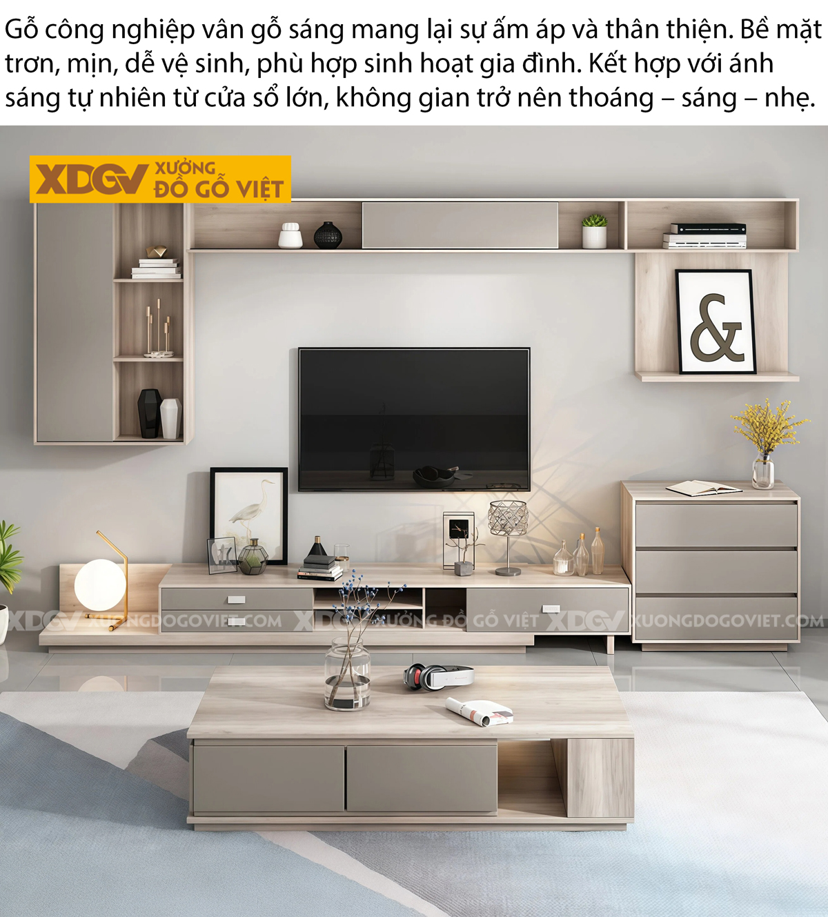 Mẫu Kệ Để Tivi Phòng Khách Gỗ MDF Bo Cạnh Mềm Mại Hiện Đại