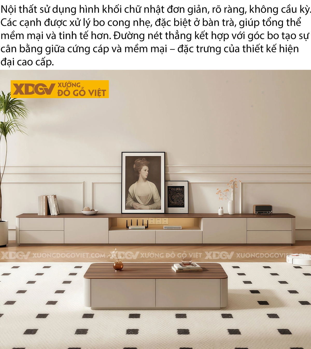 Mẫu Kệ Để Tivi Phòng Khách Gỗ MDF Thiết Kế Lệch Tầng Độc Đáo