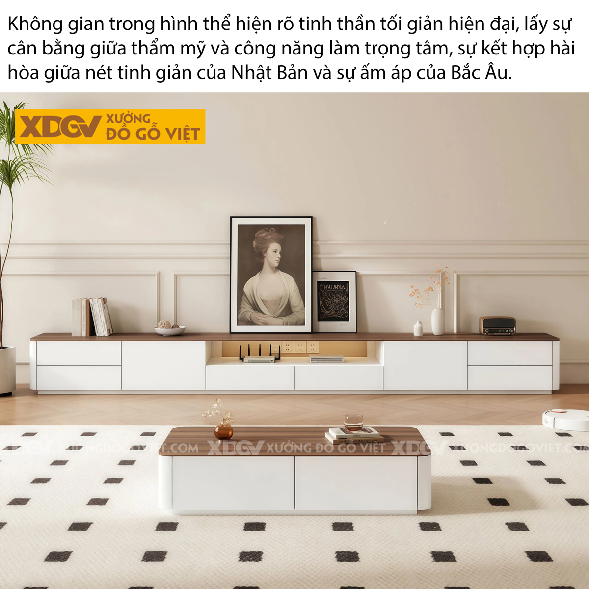 Mẫu Kệ Để Tivi Phòng Khách Gỗ MDF Thiết Kế Lệch Tầng Độc Đáo