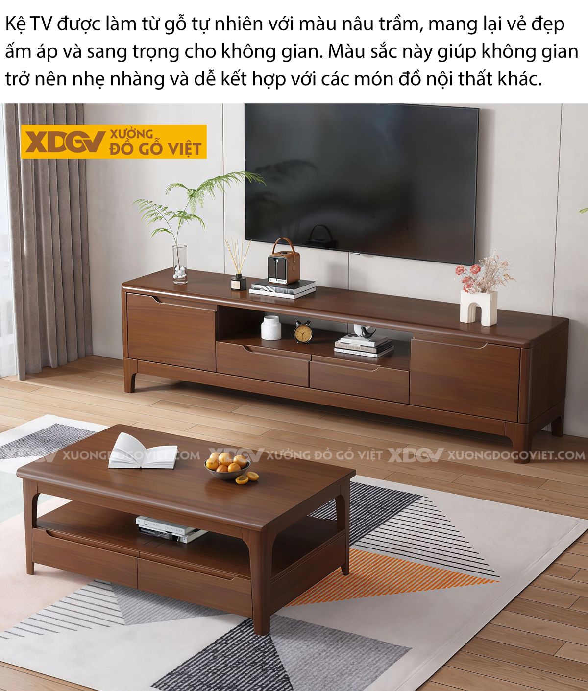 Mẫu Kệ Để Tivi Trưng Bày Gỗ Cao Su Thiết Kế 2 Tầng Độc Đáo