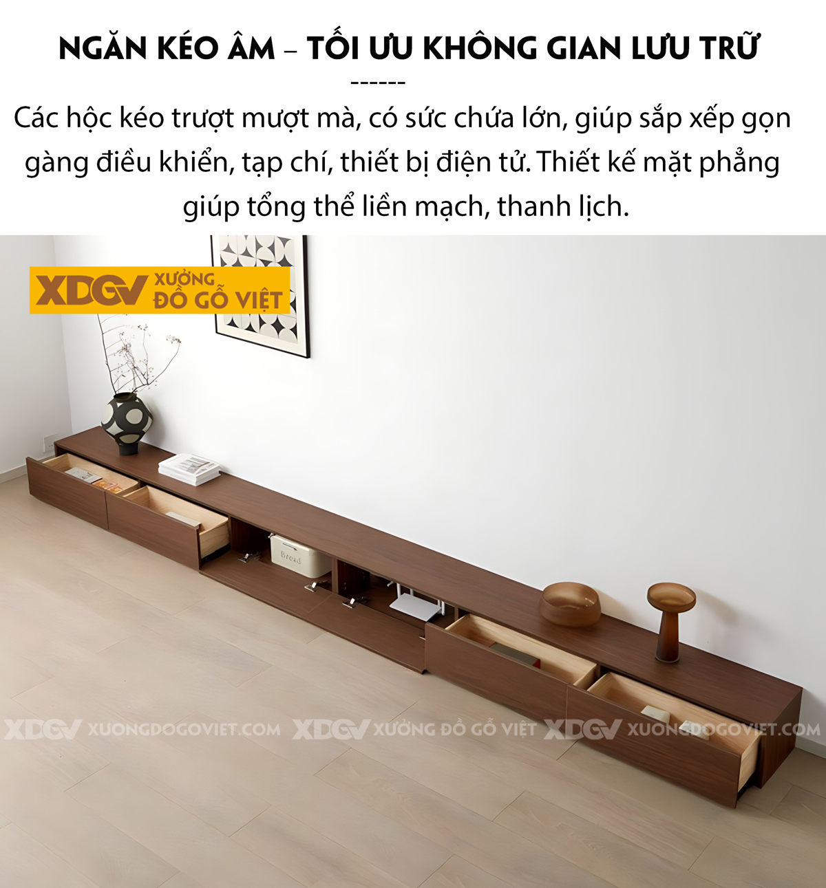 Mẫu Kệ Để Tivi Veneer Sồi Dáng Siêu Thấp Tối Giản Hiện Đại