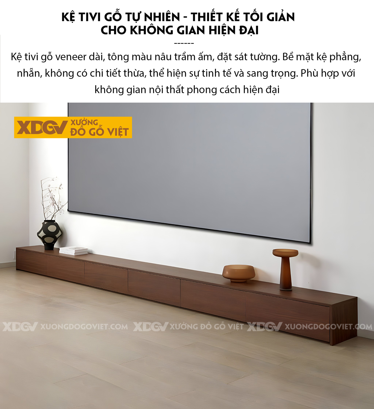 Mẫu Kệ Để Tivi Veneer Sồi Dáng Siêu Thấp Tối Giản Hiện Đại