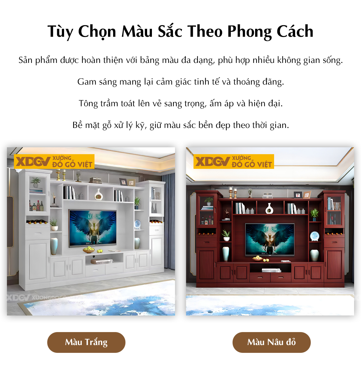 Mẫu Kệ Tivi Cao Su Phòng Khách Kèm Tủ Kính Có Kệ Trang Trí