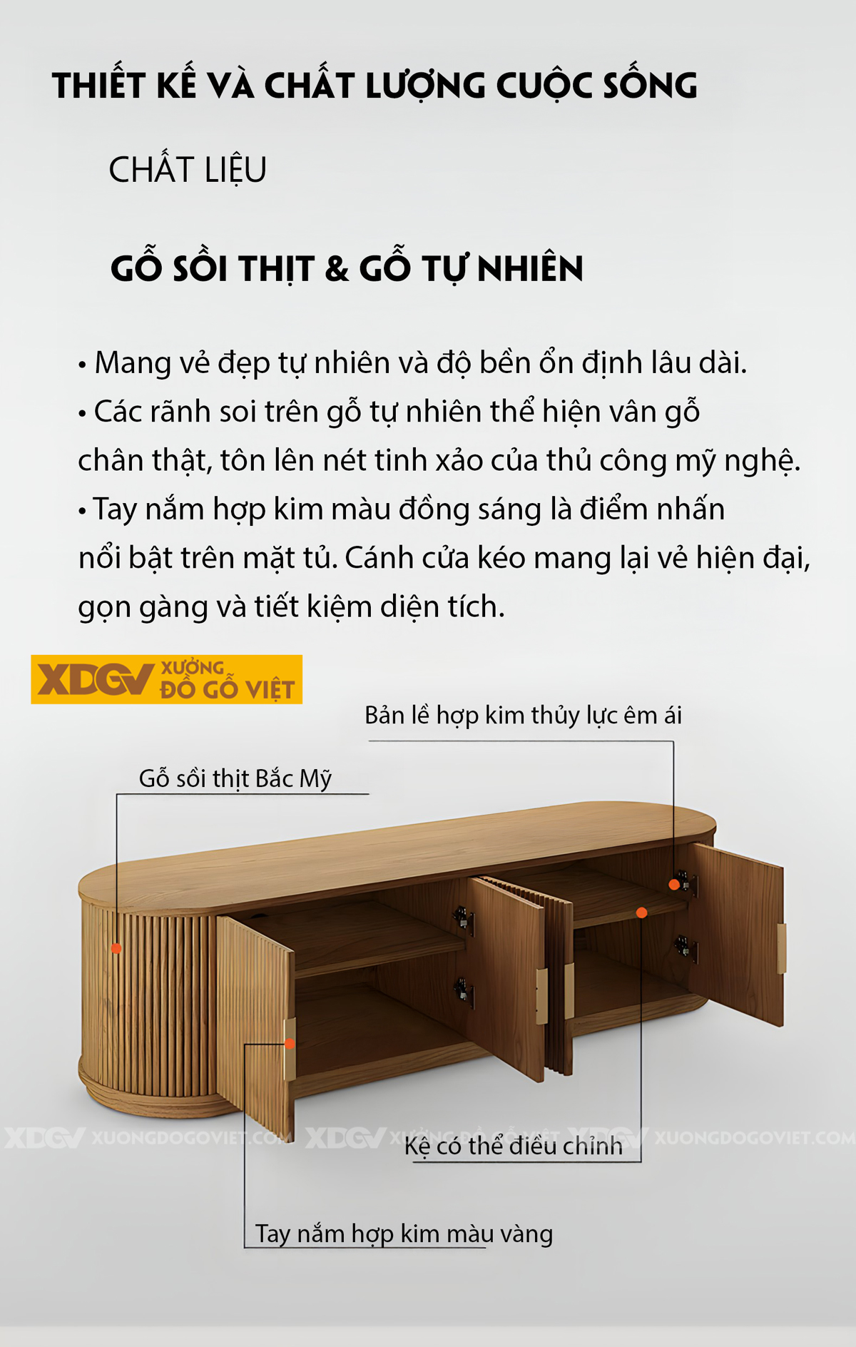 Mẫu Kệ Tivi Đặt Sàn Gỗ Sồi Nan Dọc Bo Tròn Hình Oval Đẹp
