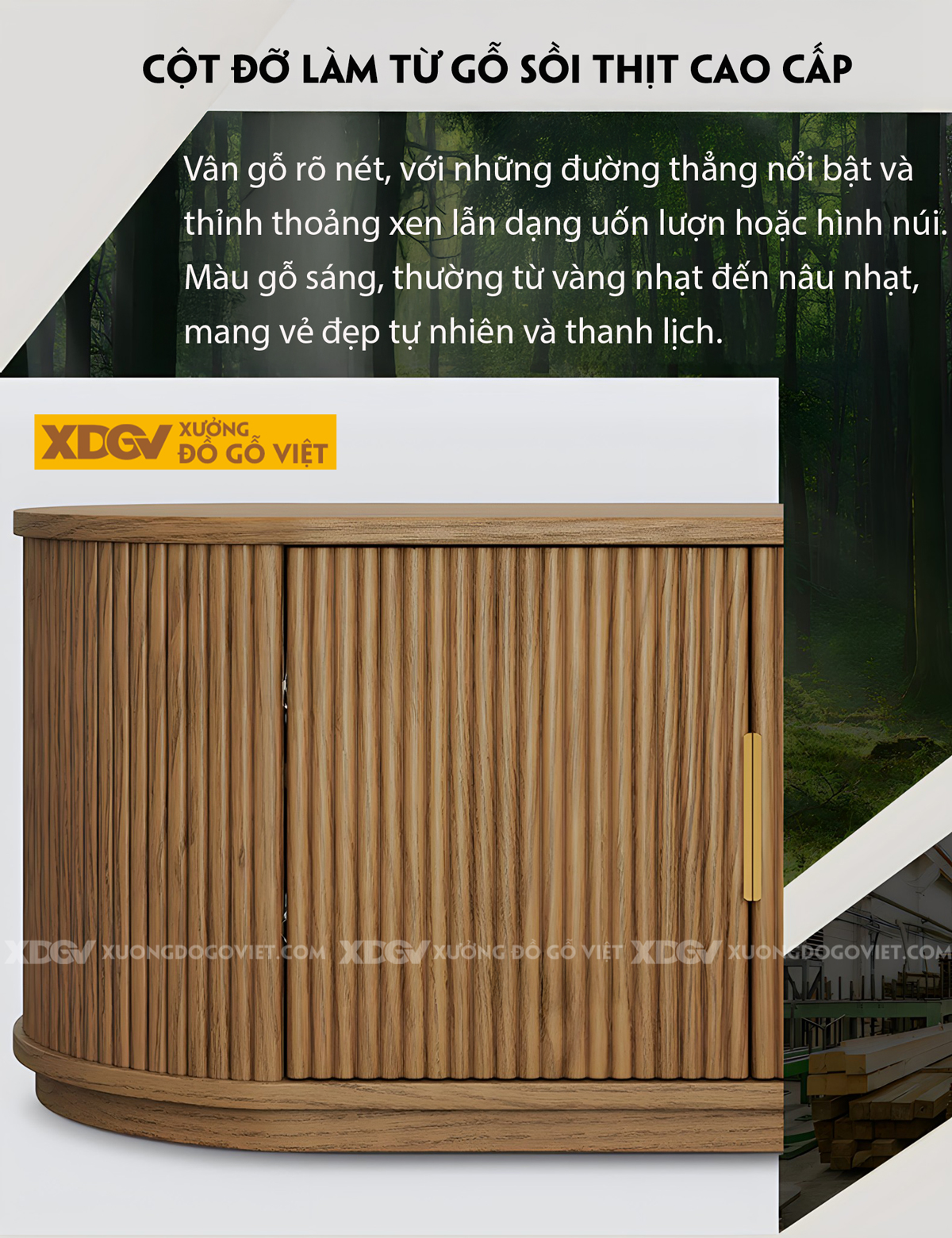 Mẫu Kệ Tivi Đặt Sàn Gỗ Sồi Nan Dọc Bo Tròn Hình Oval Đẹp