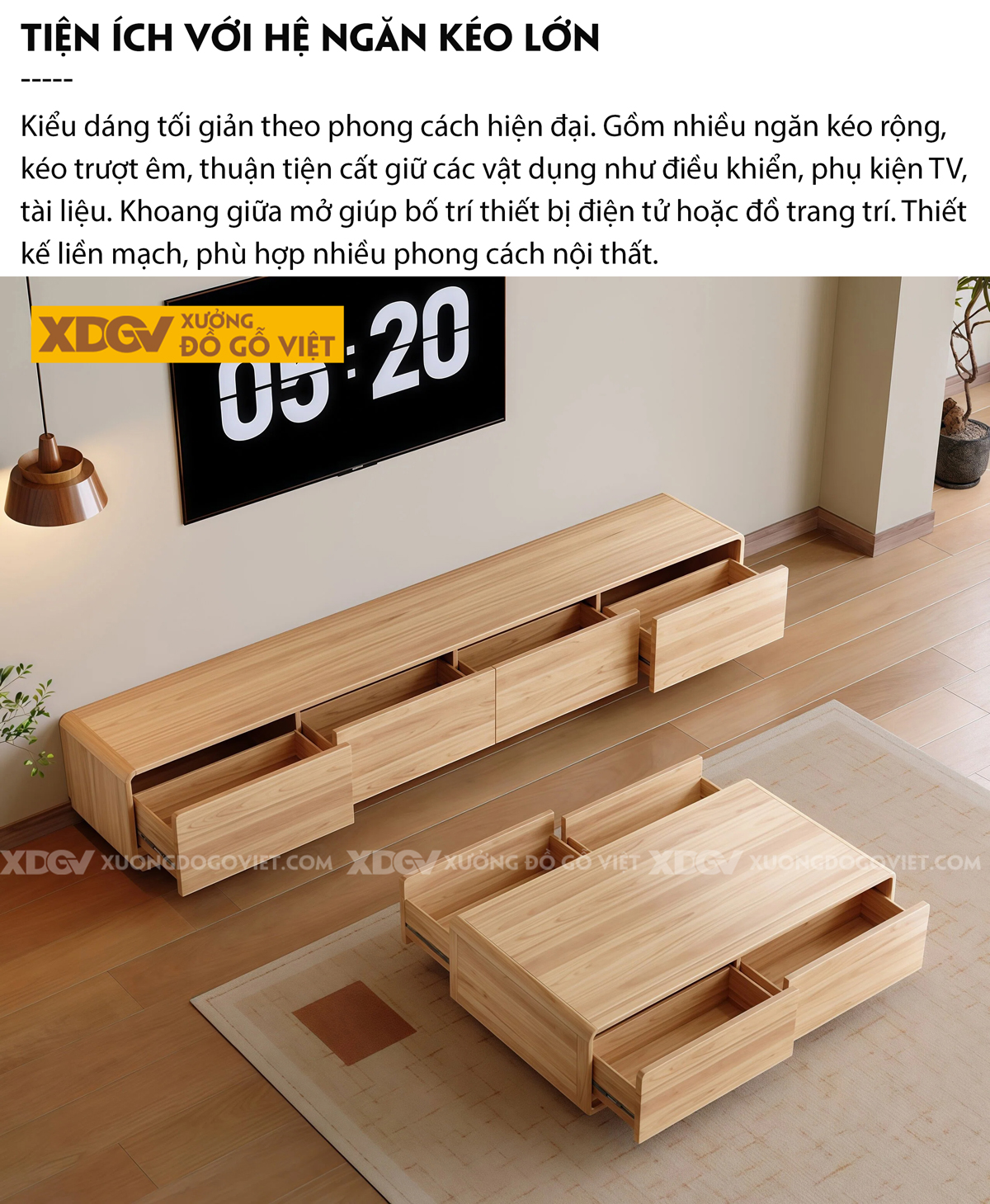 Mẫu Kệ Tivi Gỗ Óc Chó Thiết Kế Góc Bo An Toàn Tối Ưu Lưu Trữ