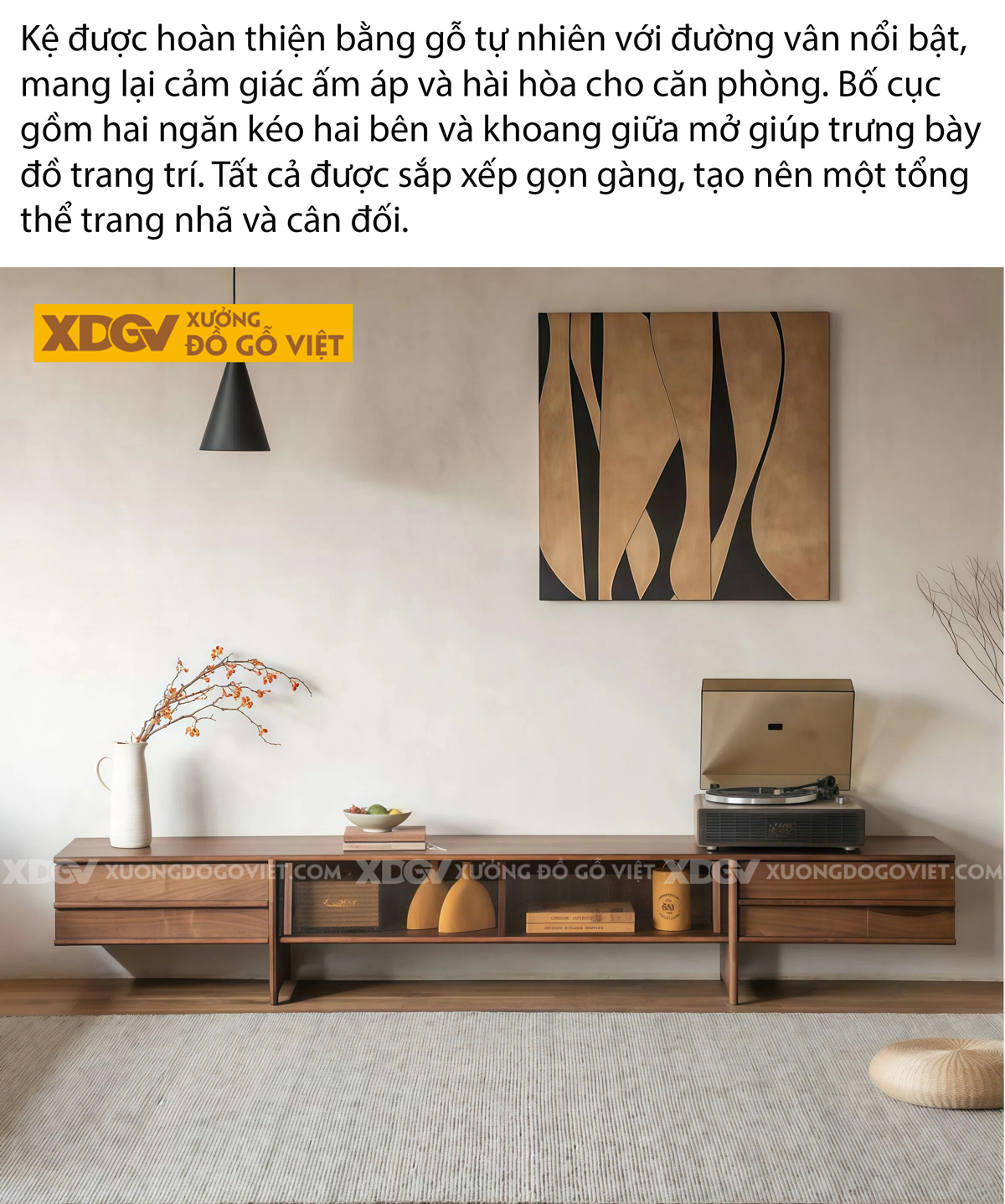 Mẫu Kệ Tivi Gỗ Óc Chó Thiết Kế Khoa Học Chân Trụ Nguyên Tấm