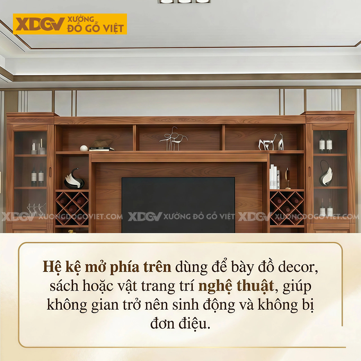 Mẫu Kệ Tivi Kèm Tủ Gỗ Gõ Đỏ Lưu Trữ Lớn Phối Tủ Cánh Kính