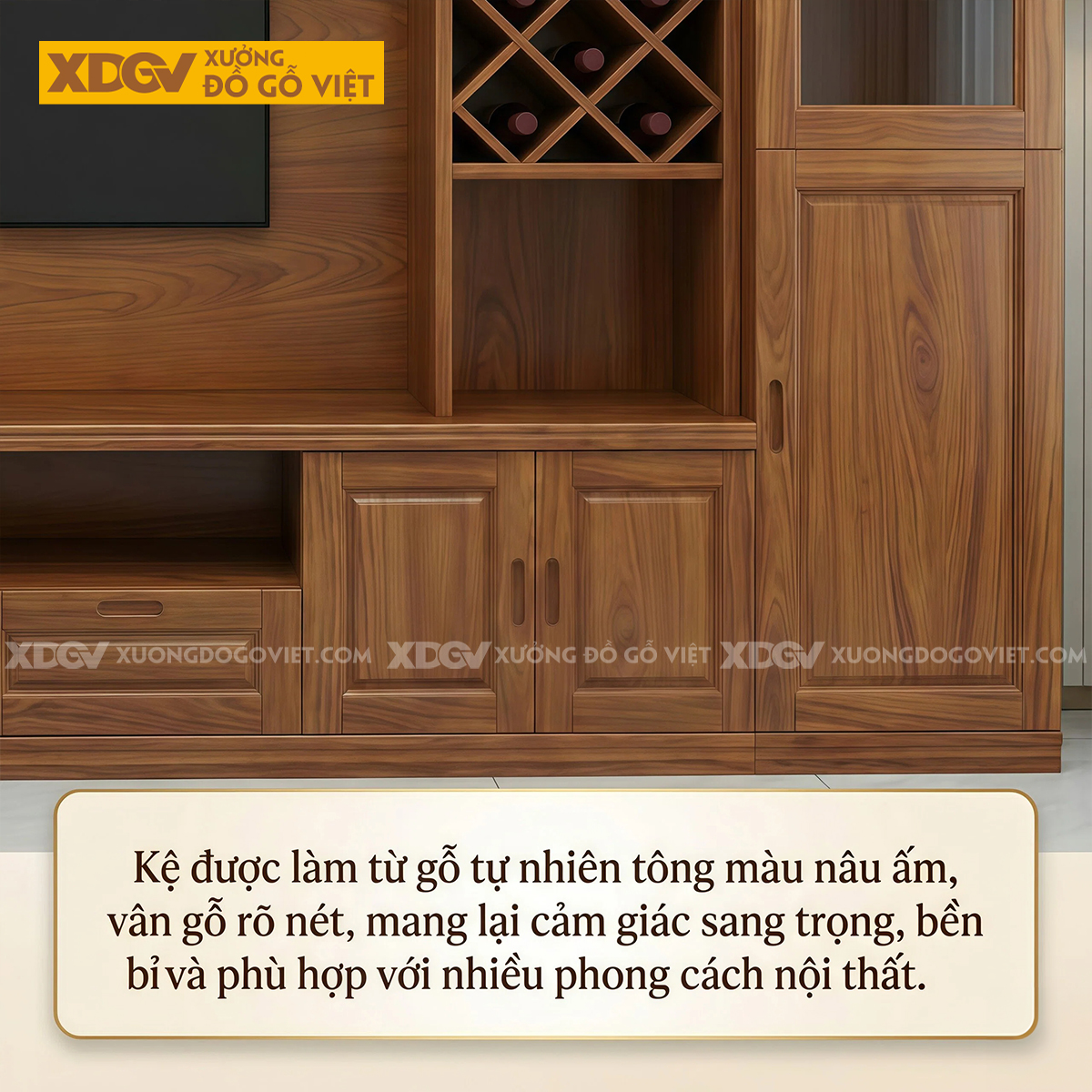 Mẫu Kệ Tivi Kèm Tủ Gỗ Gõ Đỏ Lưu Trữ Lớn Phối Tủ Cánh Kính