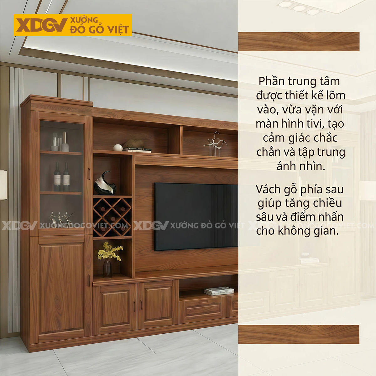 Mẫu Kệ Tivi Kèm Tủ Gỗ Gõ Đỏ Lưu Trữ Lớn Phối Tủ Cánh Kính