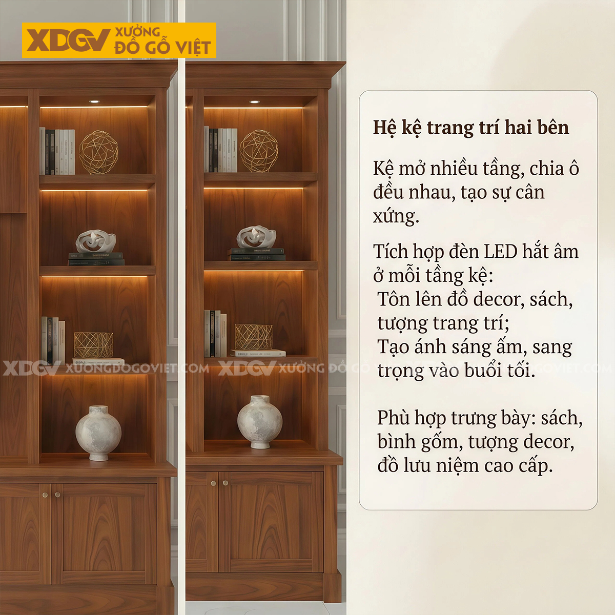 Mẫu Kệ Tivi Kèm Tủ Phòng Khách Gỗ Gõ Đỏ Phối Kệ Mở Đèn Led