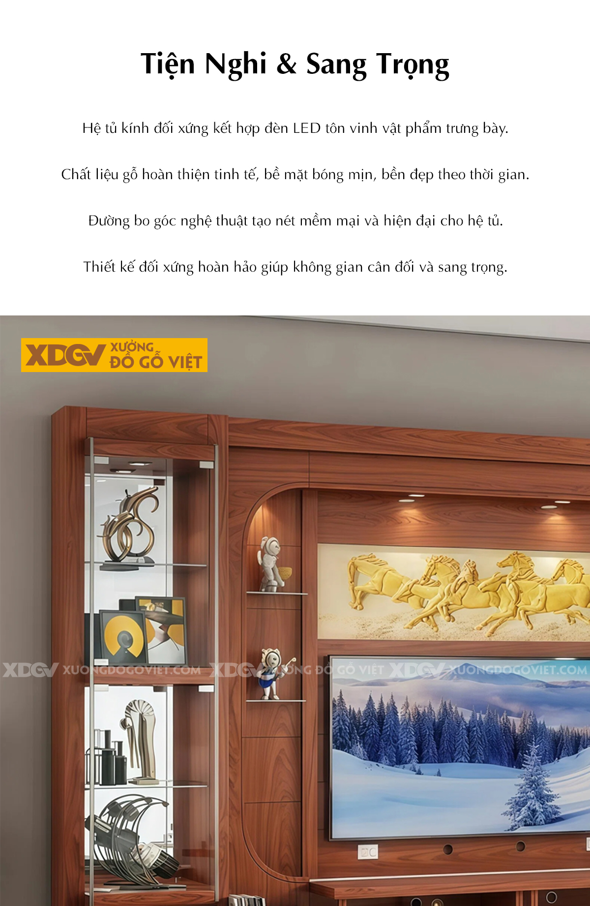 Mẫu Kệ Tivi Kèm Tủ Phòng Khách Gỗ Gõ Đỏ Phối Kính Sang Trọng