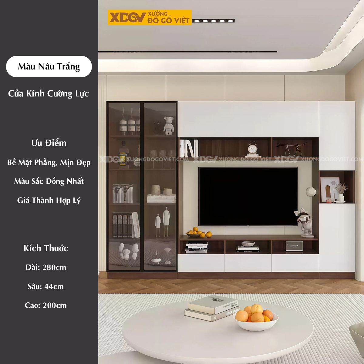 Mẫu Kệ Tivi Kết Hợp Tủ Gỗ MDF Đa Tầng Kính Cường Lực Bền Bỉ