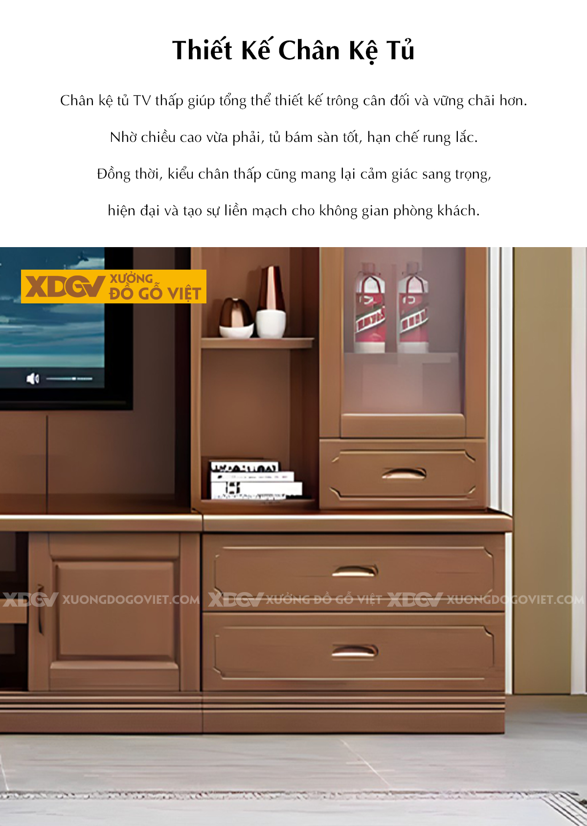 Mẫu Kệ Tivi Mặt Sồi Liền Tủ Cánh Kính Đầu Mái Vòm Tinh Tế