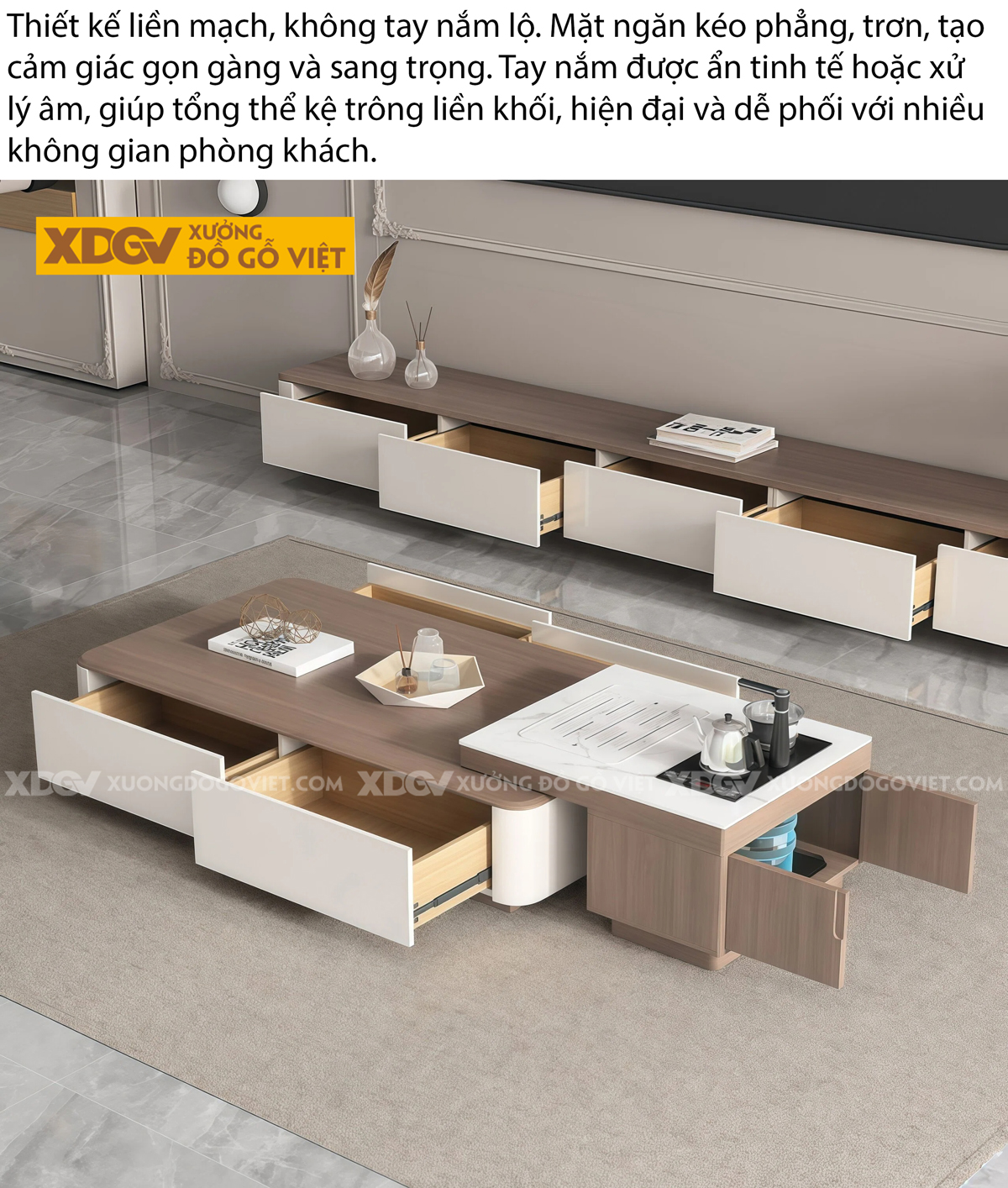 Mẫu Kệ Tivi Trưng Bày Phòng Khách Gỗ MDF Cánh Kính Trung Tâm