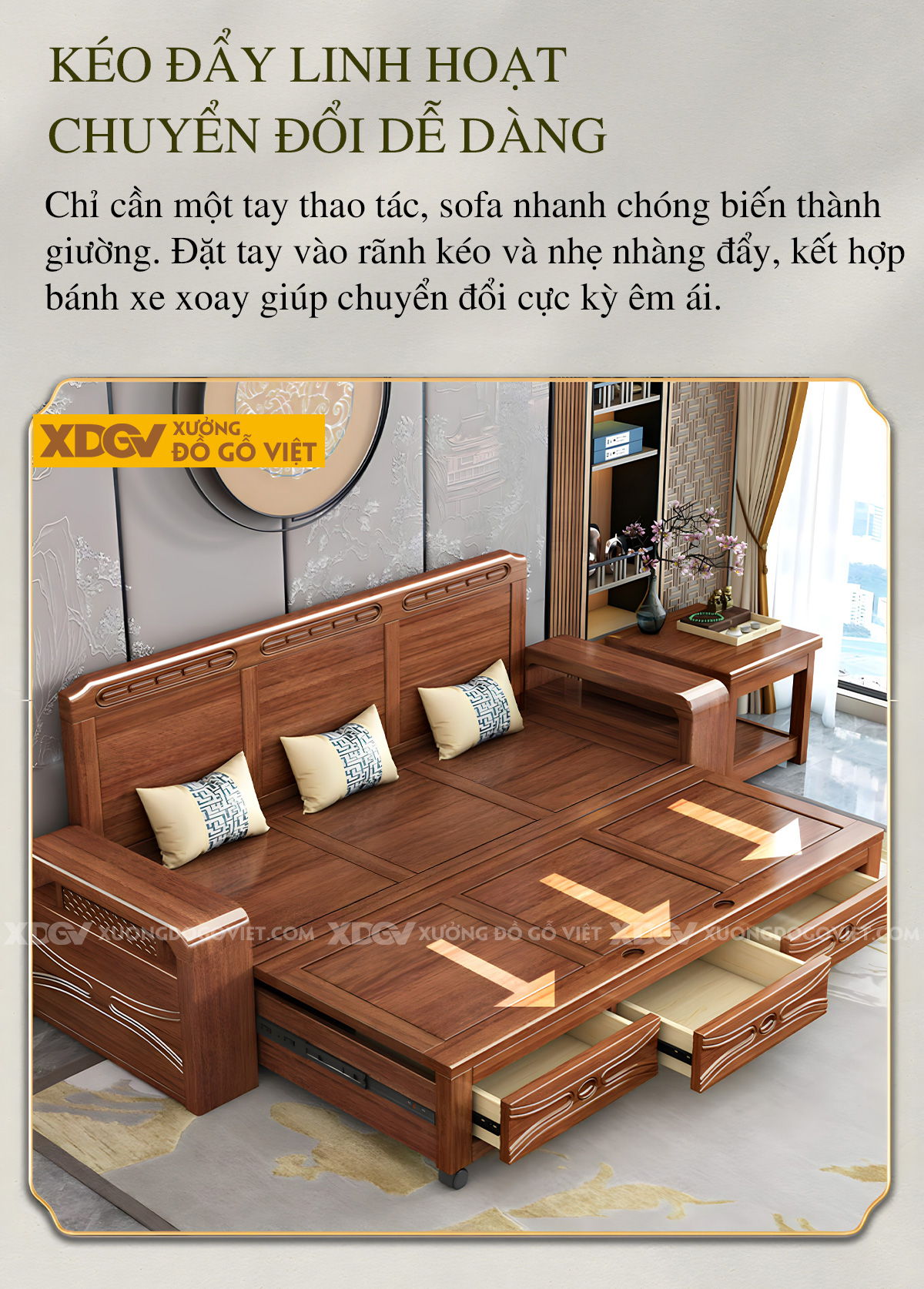 Mẫu Nội Thất Sofa Phòng Khách Ghế Dài Mở Rộng Linh Hoạt