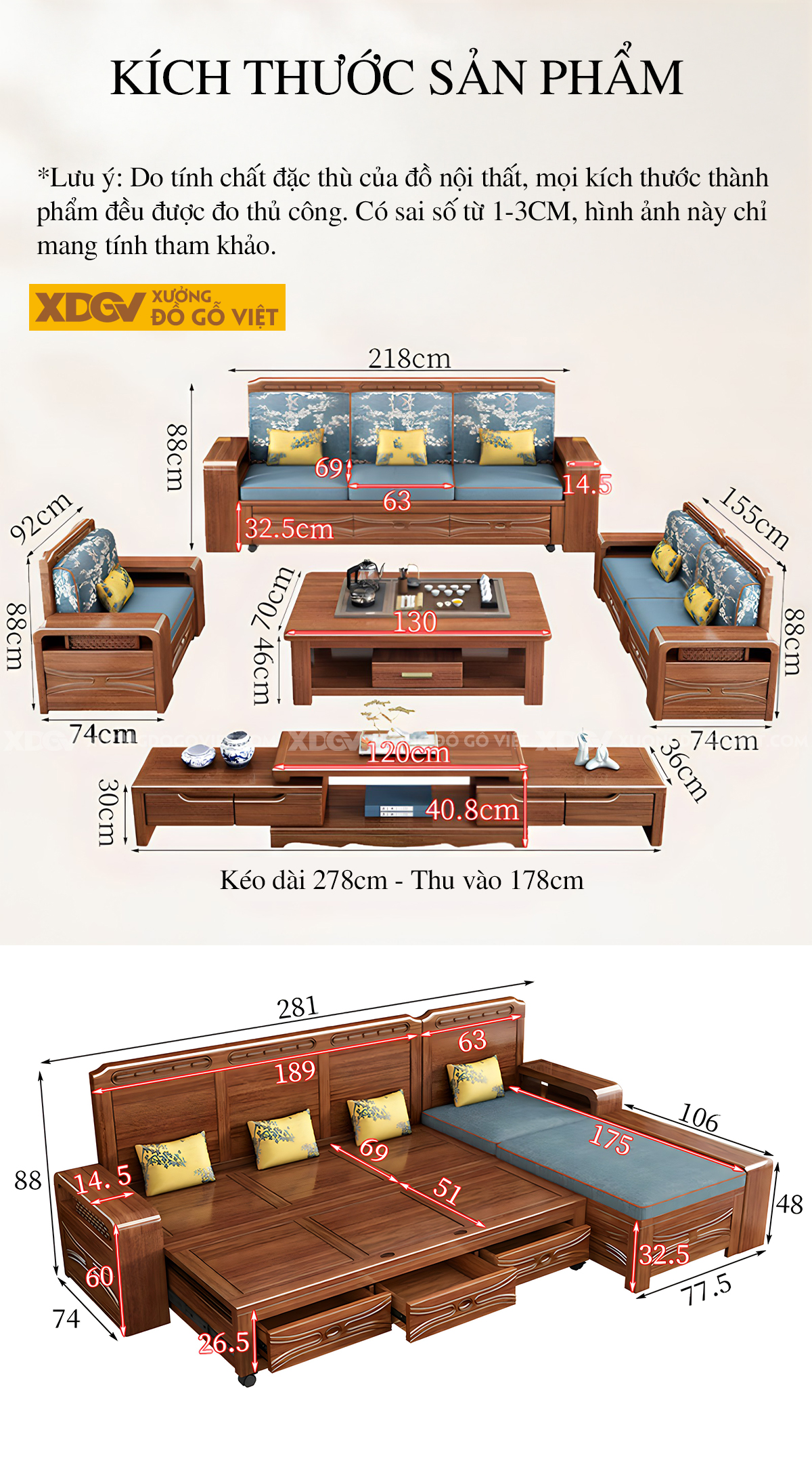 Mẫu Nội Thất Sofa Phòng Khách Ghế Dài Mở Rộng Linh Hoạt