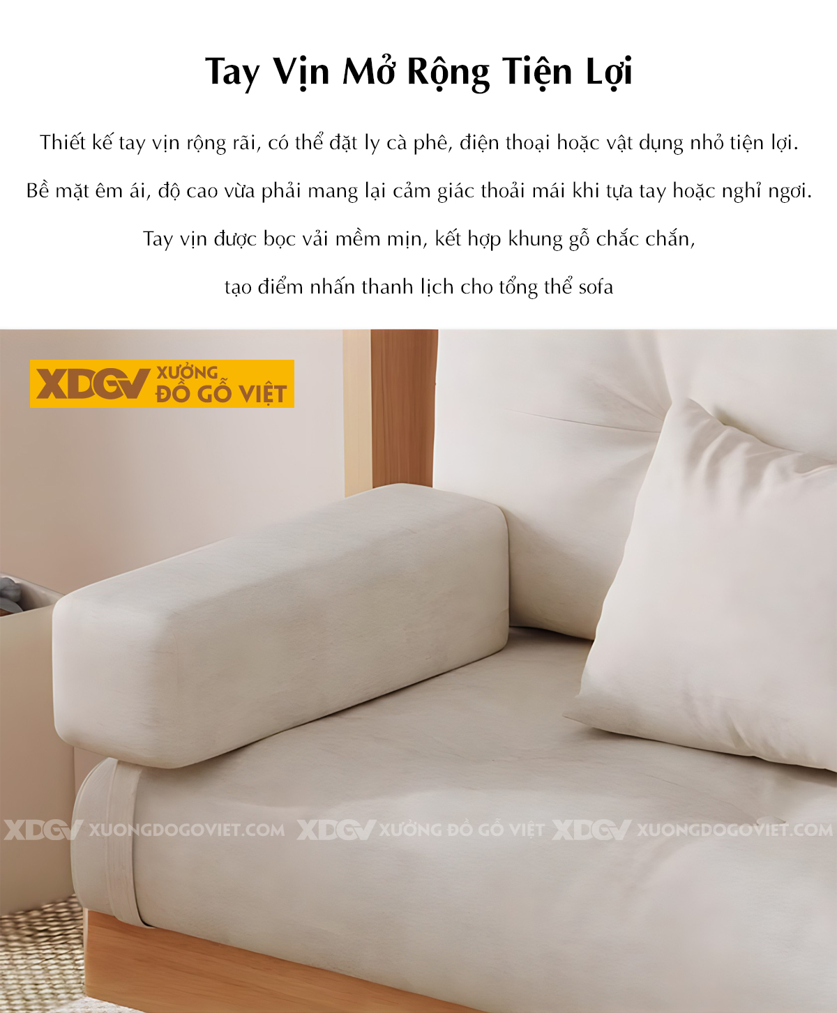 Mẫu Sofa Cao Su Bọc Nệm Dày Tay Ngăn Kéo Bên Hông Tiện Lợi