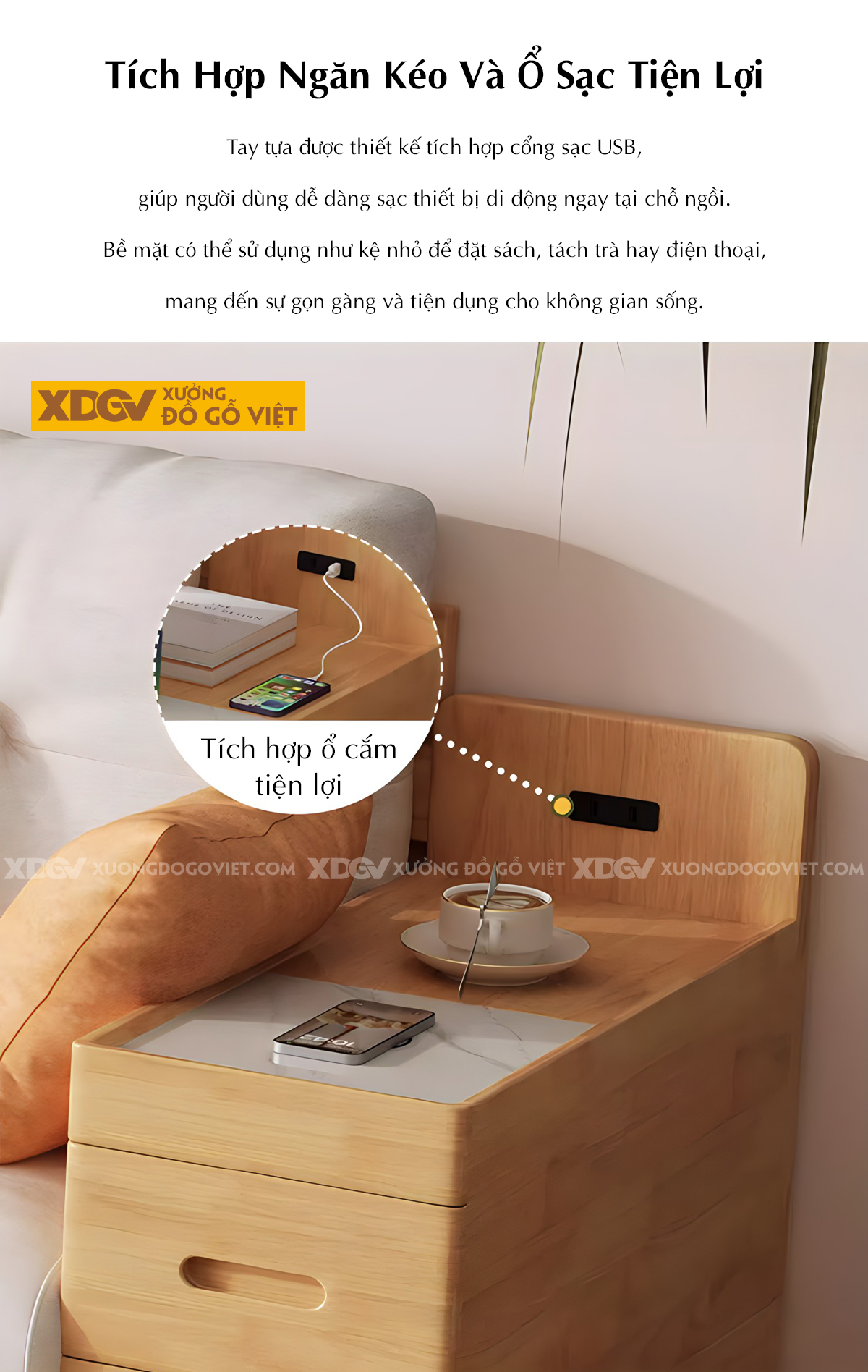 Mẫu Sofa Cao Su Bọc Nệm Dày Tay Ngăn Kéo Bên Hông Tiện Lợi