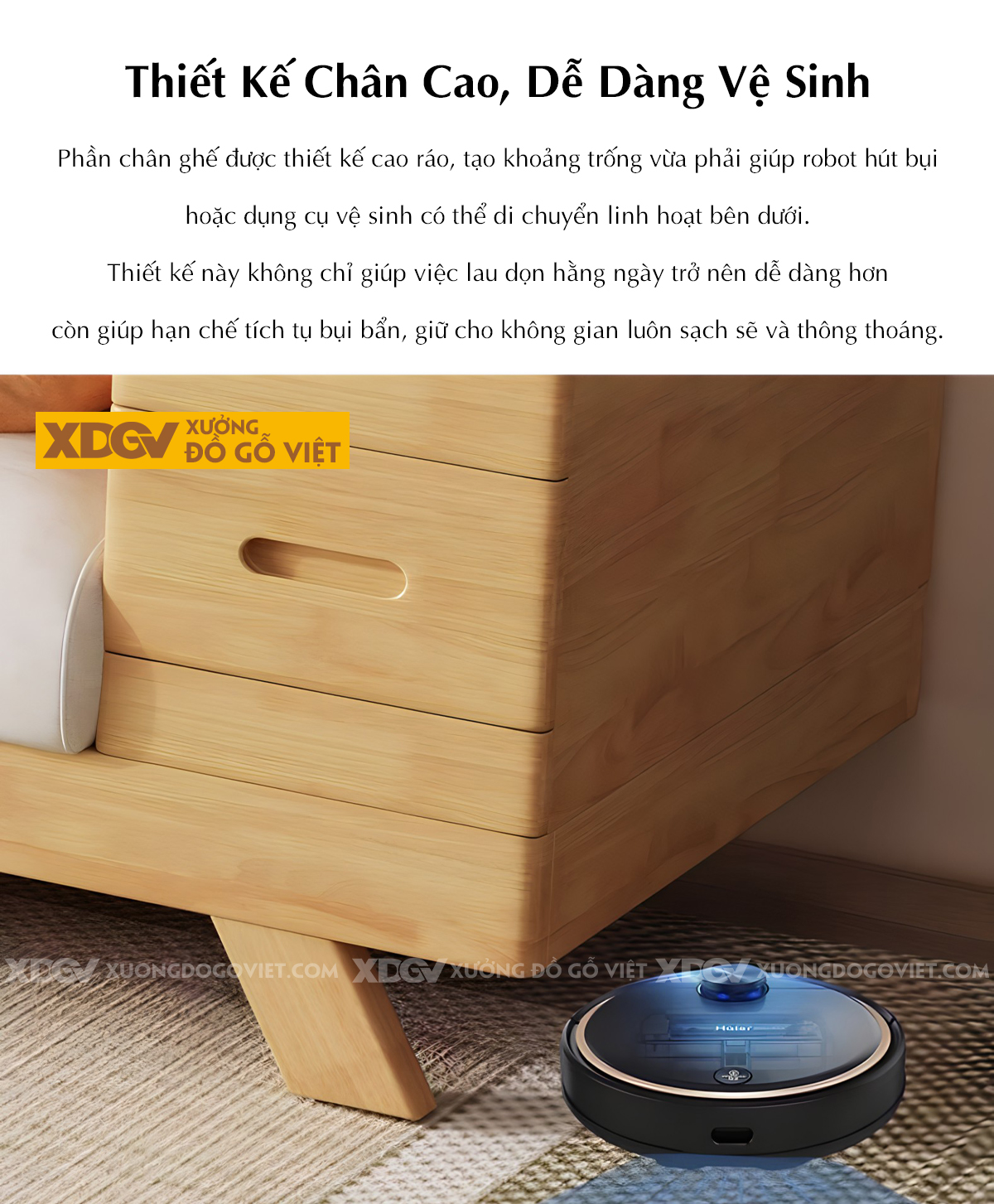 Mẫu Sofa Cao Su Bọc Nệm Dày Tay Ngăn Kéo Bên Hông Tiện Lợi