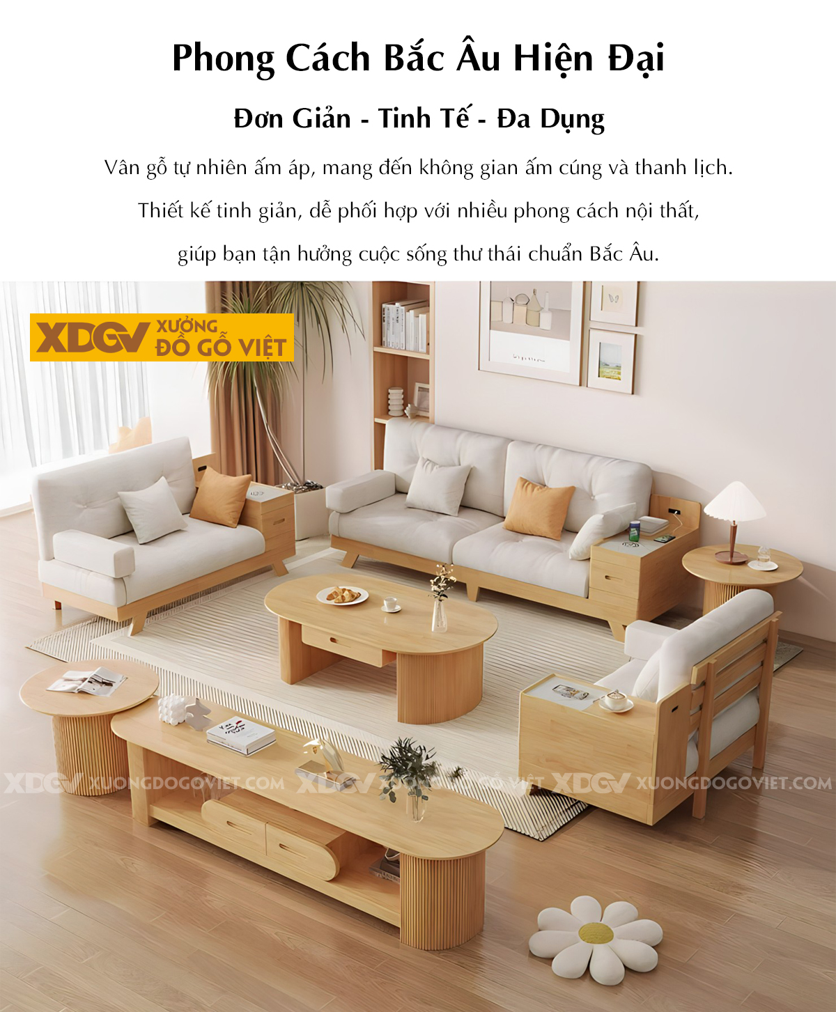Mẫu Sofa Cao Su Bọc Nệm Dày Tay Ngăn Kéo Bên Hông Tiện Lợi